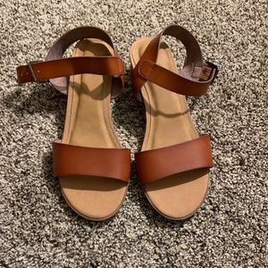 Brown leather shirt heels